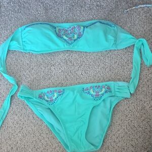 Aqua Embroidered Bikini Set